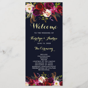 Marineburgunder-Marsala-Boho-Floral-Hochzeitsprogr Programm