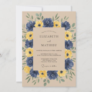 Marinegelbe Botanische Romanze Hochzeit Einladung
