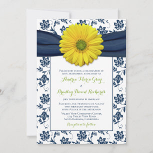 Marinegelbe Damask Daisy Hochzeit Einladung