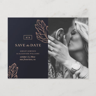 Marinegold elegante Hochzeit. Blau Save the Date Postkarte