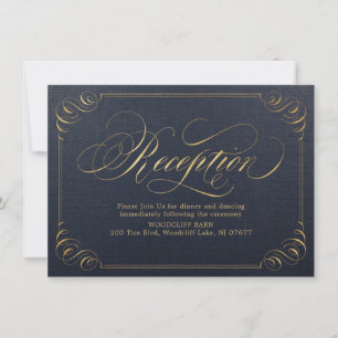 Marinegold elegante Vintage-Kalligrafie-Empfang Einladung