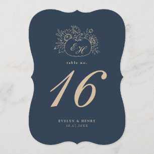 Marinegold Herbst gestanztes Monogramm-Tischnummer Einladung