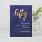 Marinegold, moderner 50. Geburtstag Einladung (Stehend Vorderseite)