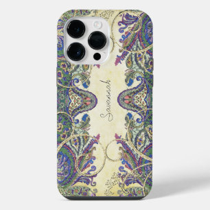 Marinegold Vintage Pfauen Paisley iPhone 14 Pro Max Hülle