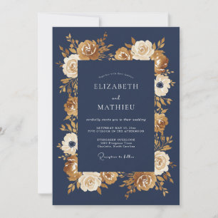 Marinegoldene Blumen-Herbst-Hochzeit Einladung