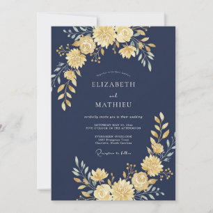 Marinegoldene florale Hochzeit Einladung