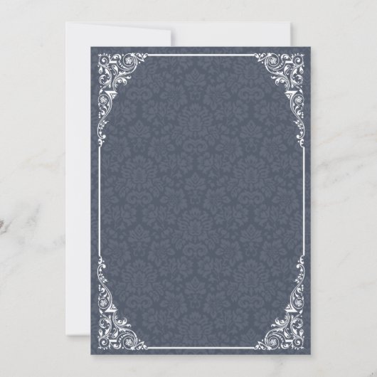 Marinegotik Viktorianisch Damask Hochzeitseinladun Einladung (Rückseite)