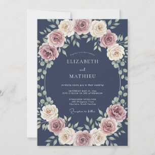 Marinehochzeit mit üppiger Rose Einladung