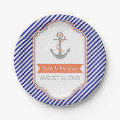 Marinehochzeit mit weißem Korallenanker Pappteller (Vorderseite)