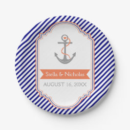 Marinehochzeit mit weißem Korallenanker Pappteller