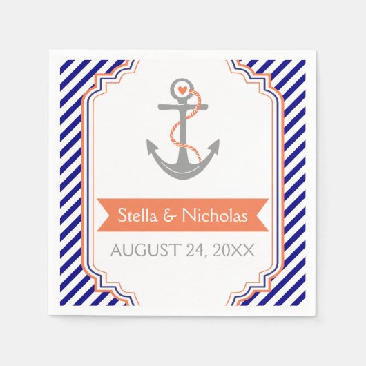 Marinehochzeit mit weißem Korallenanker Serviette (Vorderseite)