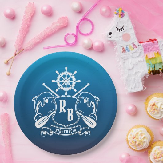 Marineinsignie-Delphin-Helm-Ruder-Schild nautisch Pappteller (Party)
