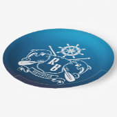 Marineinsignie-Delphin-Helm-Ruder-Schild nautisch Pappteller (Schrägansicht)