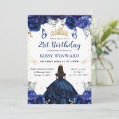 Marinekleid Brünett Hair Princess Geburtstag Einladung (Stehend Vorderseite)