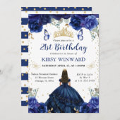 Marinekleid Brünett Hair Princess Geburtstag Einladung (Vorne/Hinten)