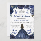 Marinekleid Brünett Prinzessin Sweet 16 Einladung (Vorderseite)