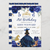 Marinekleid Brünett Salon Prinzessin Geburtstag Einladung (Vorne/Hinten)