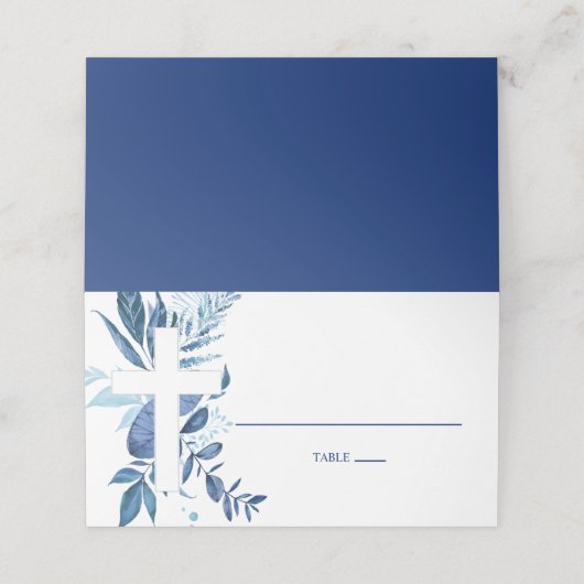 Marineleaf Cross Boy Taufe geflochtene Zelt-Platzk Platzkarte (Außenseite Aufgefaltet)