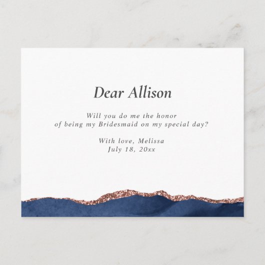 Marinemagate Rose wird meine Bridesmaid sein Einladungspostkarte (Rückseite)