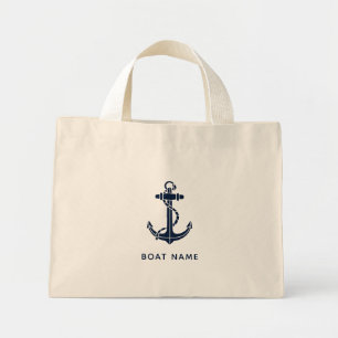 Marinemeeresblau Anker Bootsname individuell Mini Stoffbeutel
