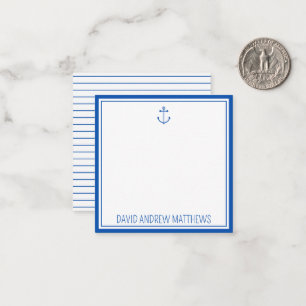 Marinemeeresblau und Weißer Anker Personalized Mitteilungskarte