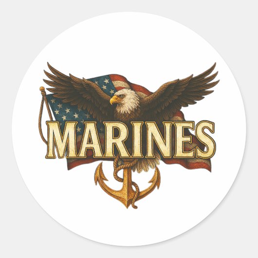 Marines mit Adler und Flagge Runder Aufkleber (Vorderseite)