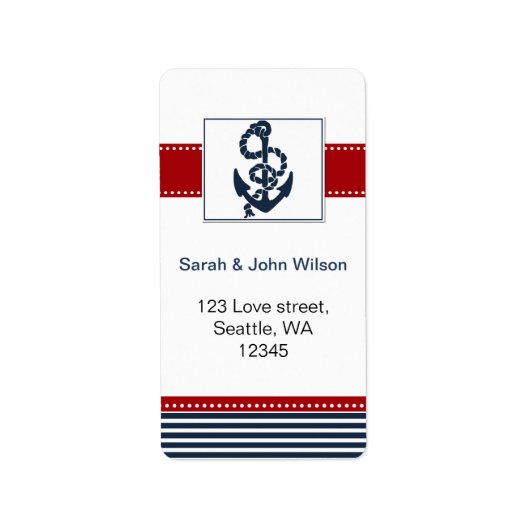 Marinestreifen, Anker, Hochzeitsetiketten Adressaufkleber (Vorne)