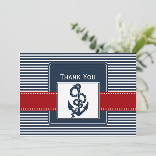 Marinestreifen, Anker, nautische Hochzeit Danke (Stehend Vorderseite)