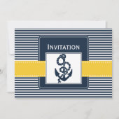 Marinestreifen, Anker, nautische Hochzeit lädt ein Einladung (Vorderseite)
