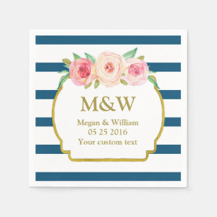 Marinestreifen Gold Pink Floral Hochzeit Napkins Serviette