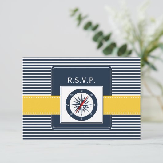Marinestreifen, Kompass nautische Hochzeit rsvp 3, (Stehend Vorderseite)