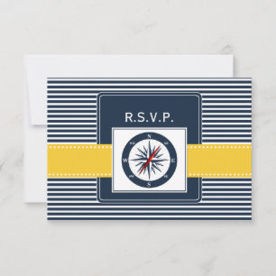 Marinestreifen, Kompass nautische Hochzeit rsvp 3, Karte