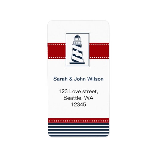 Marinestreifen, Leuchtturm, Hochzeitsetiketten Adressaufkleber (Vorne)