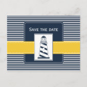 Marinestreifen, Leuchtturm, nautisch Save the Date Ankündigungspostkarte (Vorderseite)