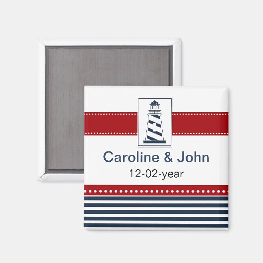 Marinestreifen, Leuchtturm, nautisch Save the Date Magnet (Vorderseite/Rückseite)