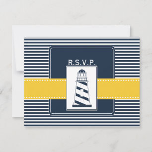 Marinestreifen, Leuchtturm, nautische Hochzeit Rsv RSVP Karte