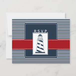 Marinestreifen, Leuchtturm nautische Hochzeit Rsvp Karte