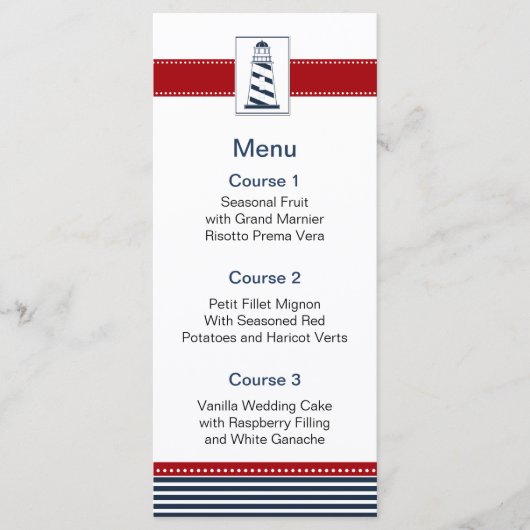 Marinestreifen, Leuchtturm, nautische Menükarten (Vorderseite)