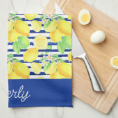 Marinestreifen mit gelben Zitronenmustern Geschirrtuch (Viertel Falte)