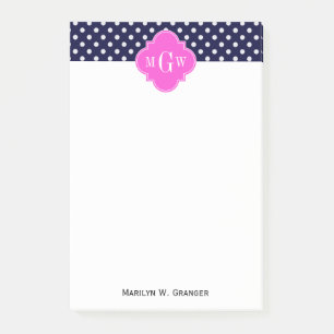 Marineweiß Gepunktet Hot Pink Quatrefoil 3 Monogra Post-it Klebezettel