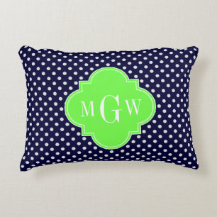 Marineweiß Polka Dots Lime Quatrefoil 3 Monogramm Zierkissen