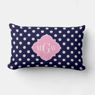 Marineweiß Tupfen Rosa Vierpass 3 Monogramm Lendenkissen