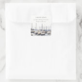 Marinierte Küstenschiffe im Hafen Seascape-Adresse Quadratischer Aufkleber (Tasche)