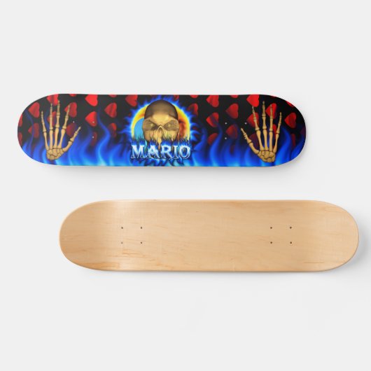 Mario Skull blaues Feuer Skatersollie Skateboard. Skateboard (Horizontal)