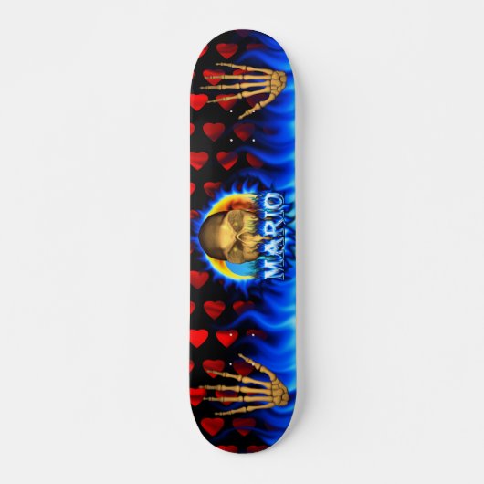 Mario Skull blaues Feuer Skatersollie Skateboard. Skateboard (Vorne)