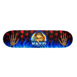 Mario Skull blaues Feuer Skatersollie Skateboard. Skateboard