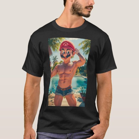 Marios Button-Up-Paradies: Spaß am Pool" T-Shirt (Vorderseite)