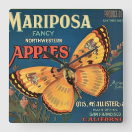 Mariposa Apfel-Kisten-Aufkleber Quadratische Wanduhr