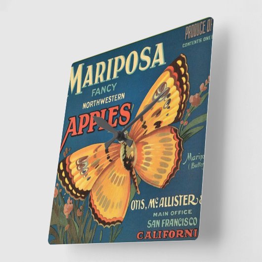 Mariposa Apfel-Kisten-Aufkleber Quadratische Wanduhr (Winkel)