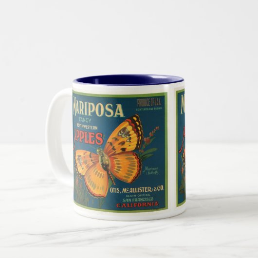 Mariposa Äpfel Zweifarbige Tasse (Vorderseite Links)